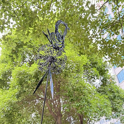 Flower Fairy Dancing with Dandelion Garden Sculpture,Angel Metal Ornaments Stainless Steel Statue Decorations,Wonderland Outdoor Yard Lawn Patio Stakes Sculptures Decor (C)