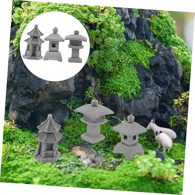 POPETPOP 15pcs Miniature Figurine Garden Pavilion Realistic Sandstone Ornaments for Landscaping for Bonsai Home Decoration