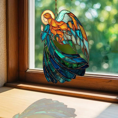 Vivid Angel Mosaic Art Acrylic Suncatcher Stained Glass Effect Window Car Hanging Christmas Ornament Indoor Outdoor Decor Garden Sun Catcher Panel for Butterfly Lover for Women Mom Grandma