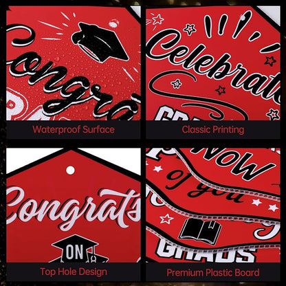 16 Pieces 2026 Graduation Yard Signs Plastic Congrats Grad Decor with 32 Stake and Ribbon Graduate Cap Hanging Yard Sign for Party Outdoor Lawn Pathway Walkway Decorations(Red)