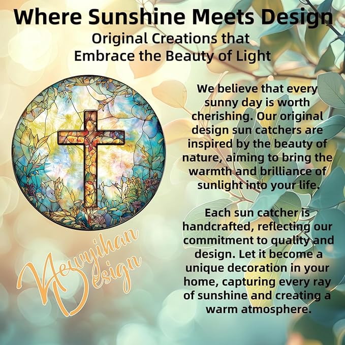 Stained Glass Cross Sun Catcher - 8'' Handcrafted Suncatcher for Window Home Decor, Symbolizing Faith, Hope, and Light, Perfect for Spiritual Spaces, Weddings, and Religious Celebrations (C)