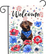4th of July Chocolate Lab Garden Flag Red White Blue Floral Labrador Dog Yard Flags Small Memorial Independence Day Banner 12x18 Double Sided for Outside Outdoor Patriotic Decor