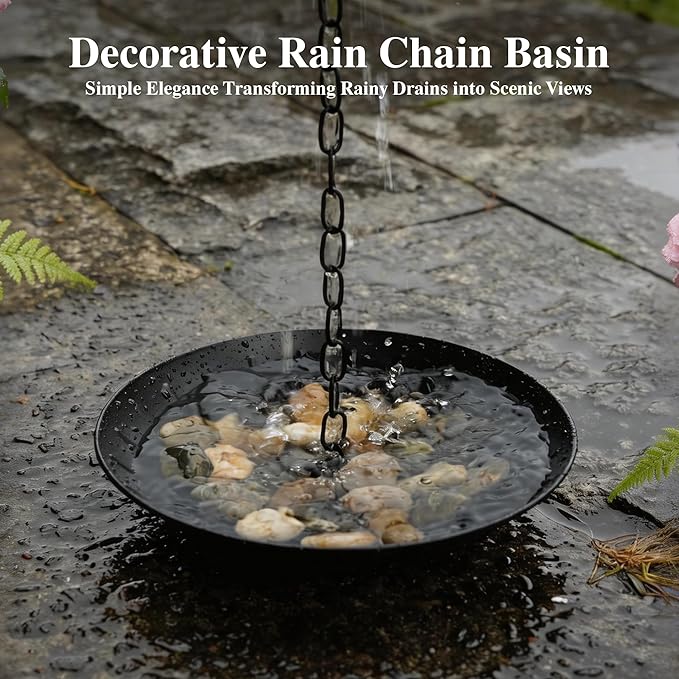 Topadorn Rain Chain Anchoring Basin Metal Bowl Downspout Gutters Decorative Fountain Dish Display for Outdoor Garden, Lawn and Patio Water Feature