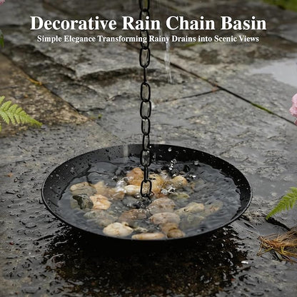 Topadorn Rain Chain Anchoring Basin Metal Bowl Downspout Gutters Decorative Fountain Dish Display for Outdoor Garden, Lawn and Patio Water Feature