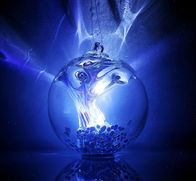 5.5-Inch Solar Powered Hanging Threaded Glass Gazing Ball Outdoor Garden Decoration (Blue & Aqua)