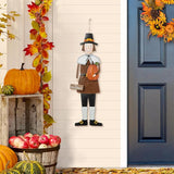 Glitzhome Thanksgiving Decorations Outdoor, 36" Metal Pilgrim Boy Give Thanks Yard Welcome Sign with Stake Wall Hanging Decor for Yard Garden Lawn Pathway