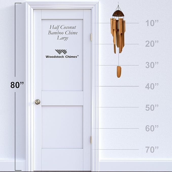 Woodstock Chimes Asli Arts Collection, Half Coconut Bamboo Chime, Large (36'') Bamboo Wind Chimes for Outdoor, Patio, Home or Garden Décor (C101)