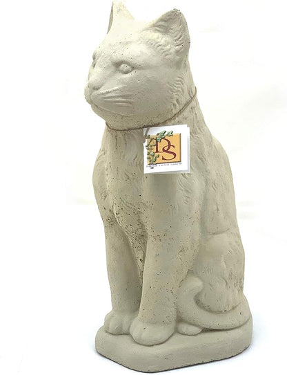 Vintage Sitting Cat: Solid Durable Stone with Distressed Texture. Perfect for Home Decor & Sealed for Outdoor Use. Handcrafted USA. (Classic/White)