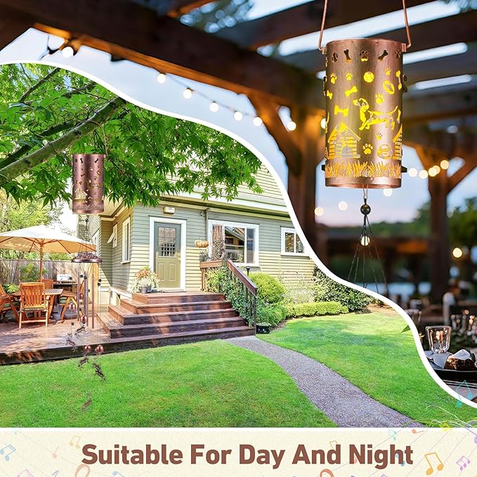 Retisee Dachshund Dog Design Solar Wind Chimes Outdoor Metal Dachshund Gifts Solar Light Windchimes Outside Indoors Christmas Decoration Birthday Gift for Home Lawn Porch Patio Garden Yard