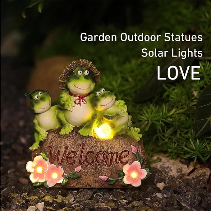 Funny Frog Statues for Garden - 7'' Mom & Babys Solar Frog Garden Decor Frog Garden Statue for Yard Patio Porch Lawn Birthday Mother's Day Housewarming Outdoor Decor Gifts for Women Mom.