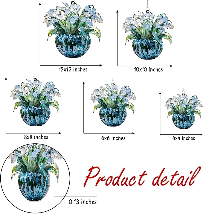 Lily of The Valley May Month Flower Acrylic Suncatcher, Flower Suncatchers for Window Hangings, Stained Glass Effect Garden Decor, Gift for Mother's Day, Mom, Grandma, Wife, Women