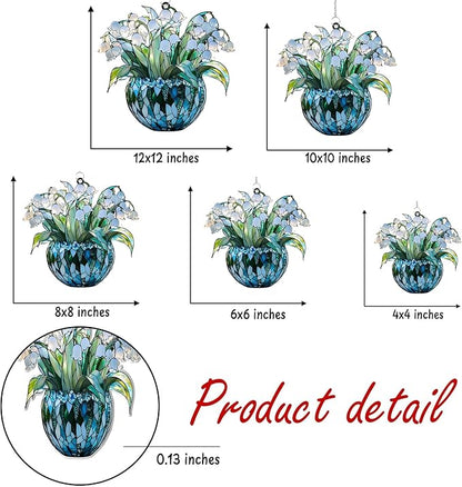 Lily of The Valley May Month Flower Acrylic Suncatcher, Flower Suncatchers for Window Hangings, Stained Glass Effect Garden Decor, Gift for Mother's Day, Mom, Grandma, Wife, Women