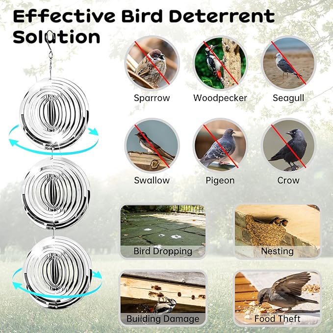 18 Pcs Stainless Steel 3D Circle Wind Spinners with Reflective Discs – Garden Decor for Yard, Patio, Windows, Trees & Outdoor Spaces