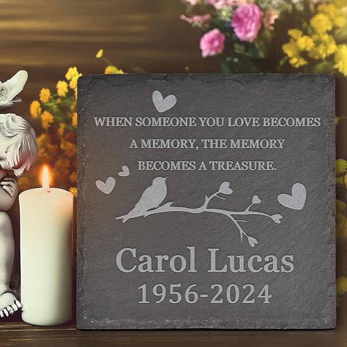 Memorial Garden Stone, Memorial Stone, Personalized Memorial Gifts, Sympathy Gifts for Loss of Loved One, Bereavement Gifts for Loss of Father Mother - The Memory Becomes a Treasure - Square