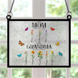 Personalized First Mom Now Grandma Stained Glass Suncatchers, Custom Name Birth Month Flowers Window Hanging Ornament, Mothers Day Grandmas Garden Gifts for Grandma Mom (Rectangle 4)