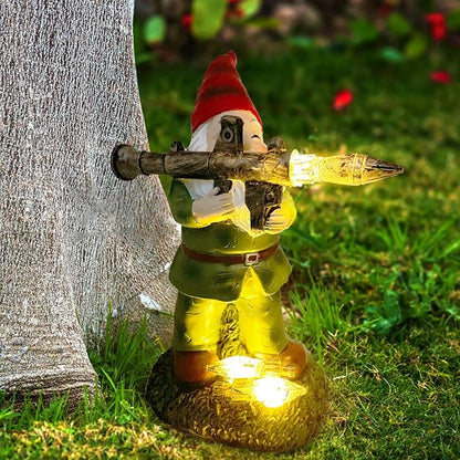 Solar Military Garden Gnome Statue with RPG, Large War Army Combat Defender Soldier Patriotic Gnome Figurine with Gun, Outdoor Patio Yard Lawn Home Ornament Decor, Valentine's Day Men Gift