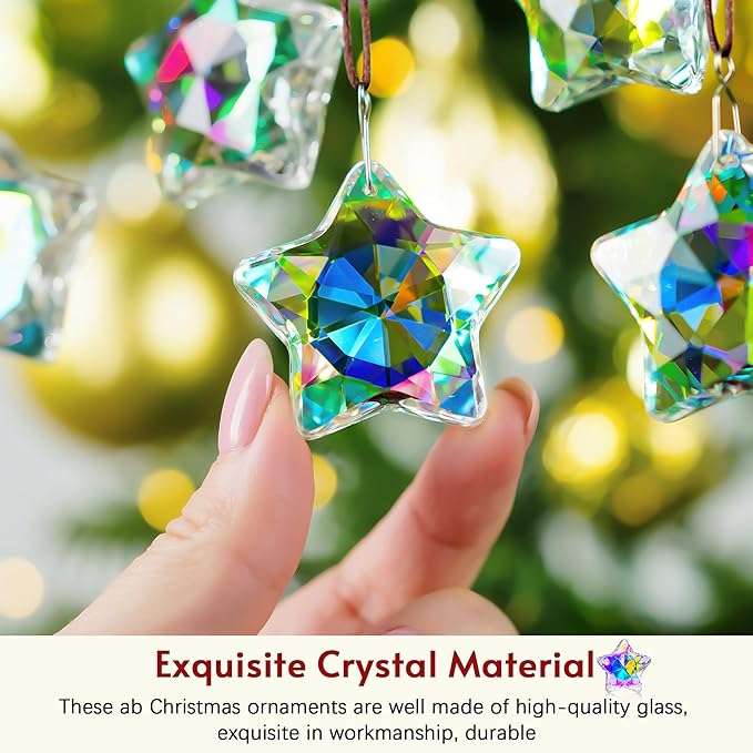 H&D HYALINE & DORA 2 Pack Crystal Sun Catcher Star Prisms 2" AB Colored Hanging Crystals for Window Rainbow Maker Glass Prisms Suncatchers for Home Garden Christmas Decor