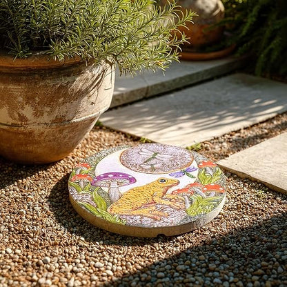 Hapjoy Stepping Stones Outdoor for Garden Moon Frog Mushroom Butterfly Decorative Stepping Stones Walkway Round Stone Garden Decor for Pathway Lawn (Yellow)