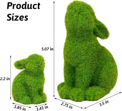 Resin Flocked Bunny Figurines Set of 2,Moss Bunnies for Outdoor Decor,Small Rabbit Statues for Garden Decor,Yard Decorations Outdoor Patio Decor, Gardening Gifts for Women