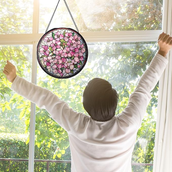 Stained Glass Suncatchers Window Hanging, Flowers Sun Catchers Indoor Window Stained Glass Hanging Garden Decor, Birthday Gifts for Mom Grandma Aunt Sister Bestie 7.8 in