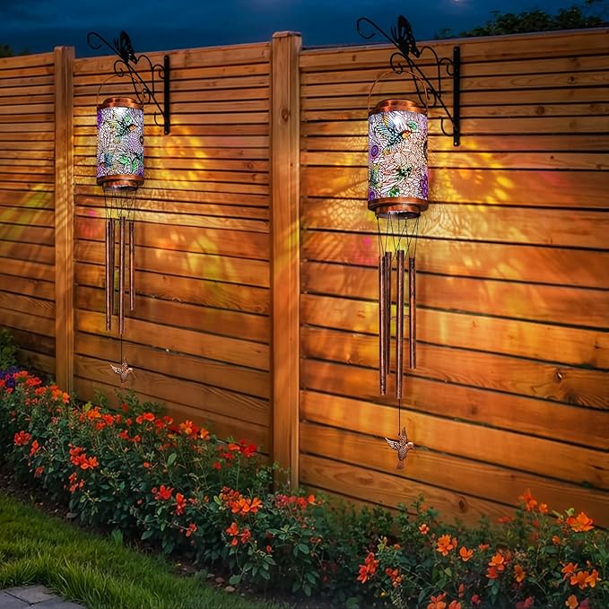 Hummingbird Solar Wind Chimes for Outside, Garden Gifts for Women,Solar Lantern Outdoor Waterproof Lights for Balcony, Porch, Backyard, Birthday Gifts for Mom Grandma Wife (1Pack)