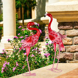 2Pcs Flamingo Garden Statues Metal Pink Flamingos Sculptures for Outdoor Backyard Decor Patio Lawn Porch Yard Decoration (Pink)