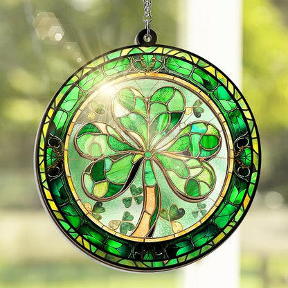 FLAGWIX St Patricks Day Decorations - Double Layered Hanging Suncatcher Birthday Decorations 12 in - Shamrock Irish Ornament Decor, Irish Gifts for Women Men