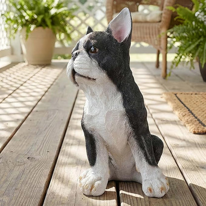 Adorable Standing Bulldog Puppy Garden Statue, Realistic Animal Pet Statue, | Cute Decorative Resin Figurine for Backyard, Porch, Lawn, Patio | Ideal Gift for Dog Enthusiasts