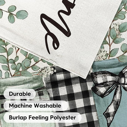 AVOIN colorlife Eucalyptus Mason Jar Spring Summer House Flag 28x40 Inch Double Sided Outside, Buffalo Plaid Welcome Yard Outdoor Flag