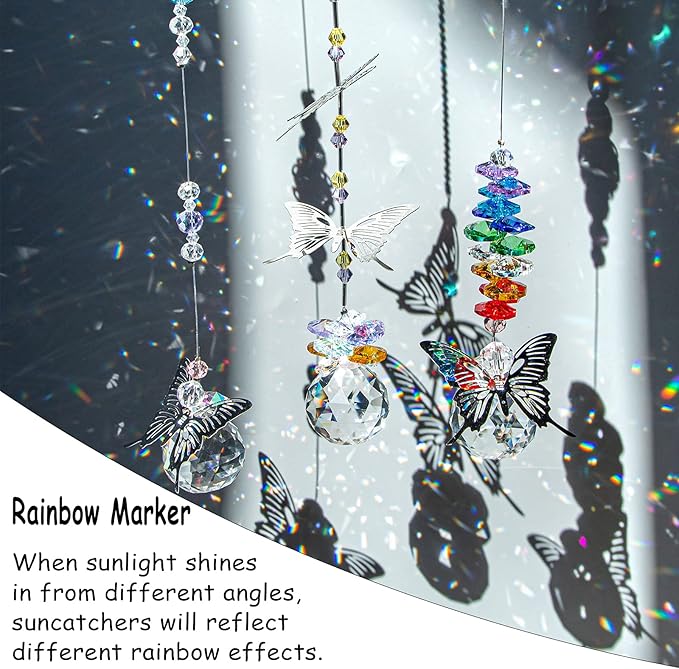 H&D HYALINE & DORA Crystal Suncatcher Window Hanging Ornament Crystals Ball Prism Rainbow Maker Butterfly Decor Pendant Set for Home Garden