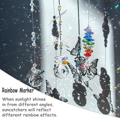 H&D HYALINE & DORA Crystal Suncatcher Window Hanging Ornament Crystals Ball Prism Rainbow Maker Butterfly Decor Pendant Set for Home Garden