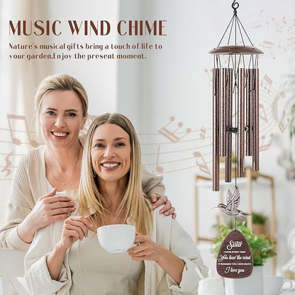 Sister Gifts Wind Chimes - Waterproof Hummingbird Windchimes Decor with Greeting Card Indoor Outdoor Garden Patio Yard Home Hanging Appreciation Christmas New Year Birthday Gift for Sisters