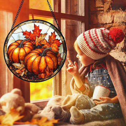 DASTOLL Stained Glass Window Hanging, Pumpkin Maple Leaf Suncatcher for Doors Home Sun Catchers Decoration and Christmas, Mother's Day Birthday Gifts for Women, Men, and Mom 7.8 in