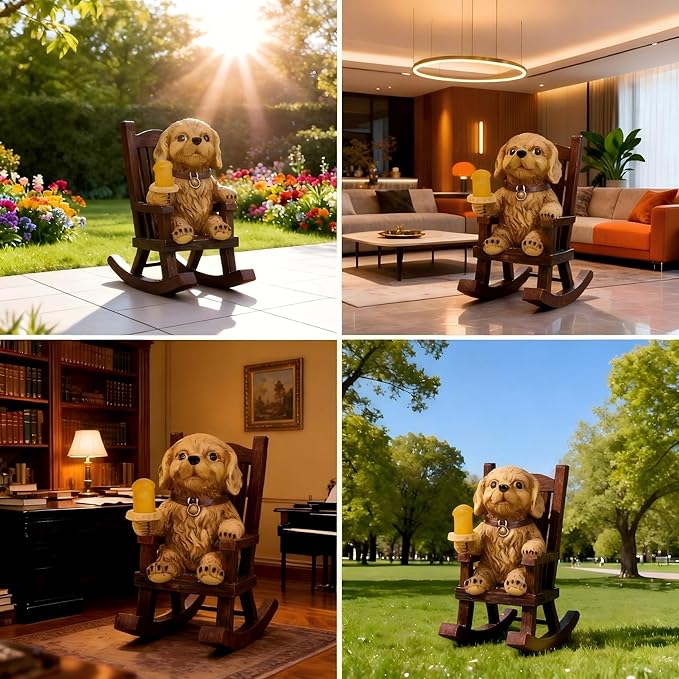IVCOOLE Solar Dog Statue, Dog Garden Statues, Outdoor Dog Decorations for Patio Porch Yard and Lawn, Resin Dog Figurines with Solar Lantern, Dogs Lovers Gifts for Mom Grandma Women Housewarming