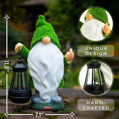 Garden Gnome 11.8, Funny Gnomes with Solar Lantern, Garden Statues Outdoor Clearance, Garden Gnomes Outdoor Funny for Patio Decor