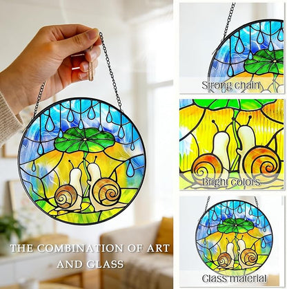 Stained Glass Suncatcher Window Hanging, Glass Sun Catchers Window Art, Suncatcher for Grandma/Mom/Women (Snail)