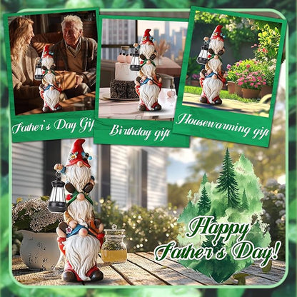 twinbling 17 in Large Garden Gnome Statue with Solar Lights Sculptures Funny Triple Big Gnome Outdoor Patio Lawn Yard Balcony Garden Home Decor Gifts for Women Mom