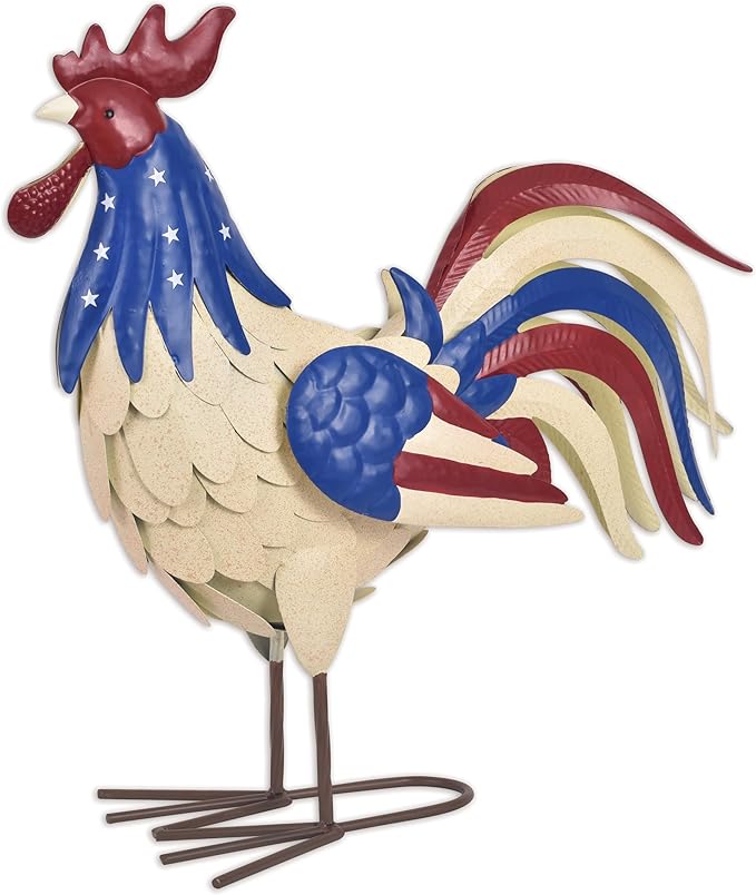 Sunset Vista Designs Outdoor Yard Decor - 3 Dimensional Metal Rooster Garden Sculpture, 6.69" x 18.1" x 19.2", P. Henry
