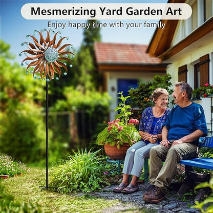 Lariander Wind Spinners Outdoor Metal Large with Stake- 84'' Wind Spinners for Yard and Garden - Windmill for Yard - Ideal Gift Metal Yard Art for Family, Friends, Garden Lovers (Willow Leaf)