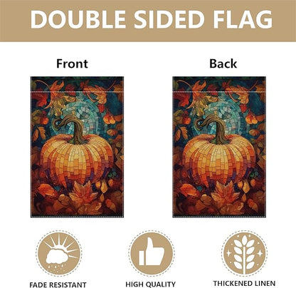 Garden Flags, Garden Flag, Stained Glass Style Pumpkin Maple Leaf Double-Sided Flags for Farmhouse Yard Outdoor Decoration-12 x 18inch (Pumpkin-4)