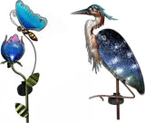 TERESA'S COLLECTIONS Flower and Heron Garden Decor with Solar Lights, Solar Powered Metal Stakes for Outdoor Patio Yard Lawn Decorations