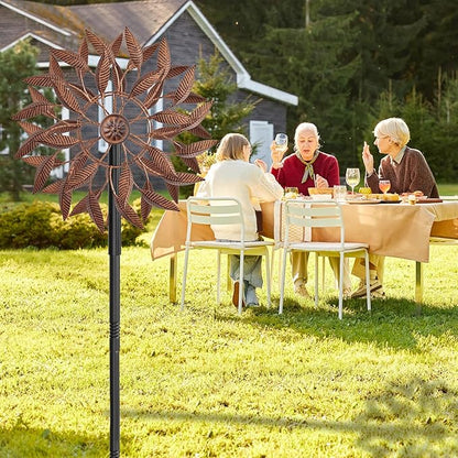 Wind Spinners Outdoor for Yard Garden, 360° Metal Windmills Art Decor with Stake, Kinetic Wind Sculpture for Lawn Patio Outside Ornaments, 63.5 x 12.5 Inches (Rust Color)