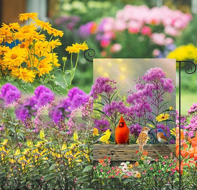 Cardinal Garden Flag Welcome Spring Double Sided Small Burlap Yard Flags Outside Outdoor Decorations 12x18 Inch