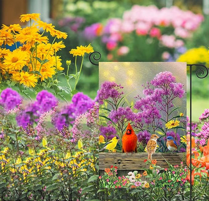 Cardinal Garden Flag Welcome Spring Double Sided Small Burlap Yard Flags Outside Outdoor Decorations 12x18 Inch