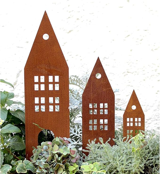 Realistic Rusty Castles Statue Figurines Stake for Spring Indoor and Outdoor Decoration Decorative Statue Vintage Garden Ornaments