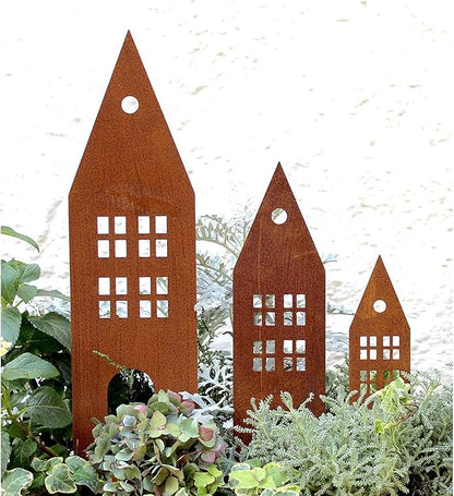 Realistic Rusty Castles Statue Figurines Stake for Spring Indoor and Outdoor Decoration Decorative Statue Vintage Garden Ornaments