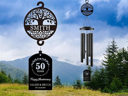 Personalized Anniversary 37" Wind Chime with Custom Metal Name Signs, 15th 20th 25th 30th 35th 40th 50th 60th 65th 70th Any Year Anniversary Wedding Gift for Him or Her or Parents