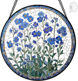 Forget Me Not Flower Suncatcher Stained Glass Window Hanging - 8″ Handmade Blue Flowers Suncatchers for Windows Hanging-Sun Catchers Wall Decor Home Garden Decorations Gift for Women Mom Plant Lovers