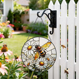 Stained Glass Window Hanging, Bee Circular Painted Glass Suncatcher with Chain & Suction Cup for Home Garden Door Decor, Birthday for Women Men Mom 7.8 in