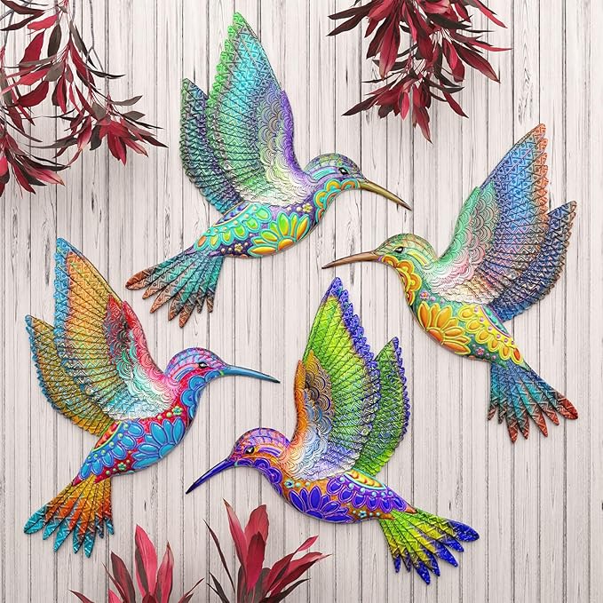 UXZCVIO Metal Cover 4 Hummingbird Garden Art Decoration, Home Garden Courtyard Outdoor Wall Decoration Sculpture